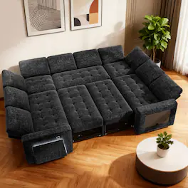 Dyonery - Dyoney Large U Shaped Sectional Couch,with Pull Out Bed/Reclining Backrest/Table/Storage Seat,Tool-Free Assembly - Black