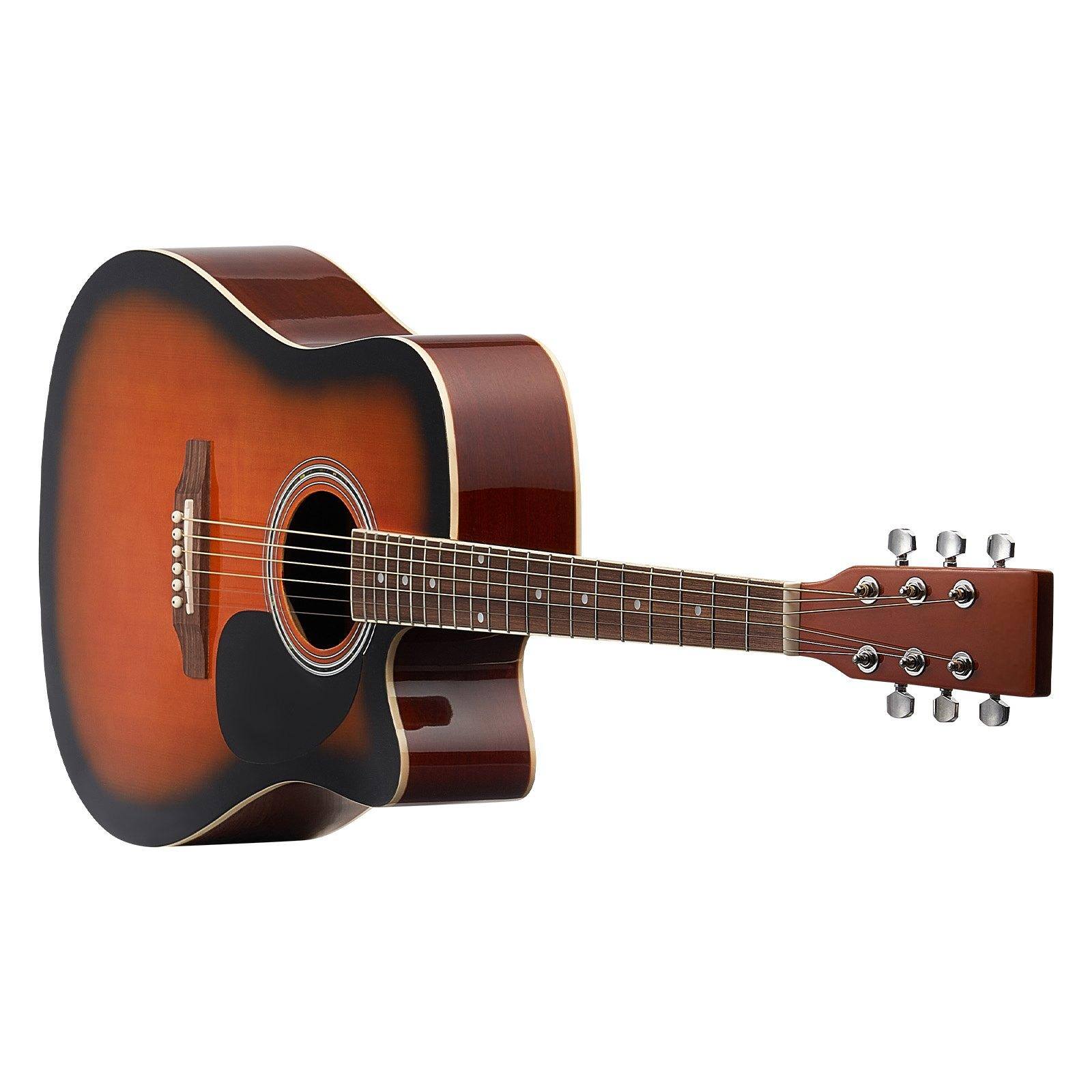 Alt View 8. Glintex - 41" Cutaway Acoustic Guitar, Solid Spruce Top, 6-String, Beginner Kit with Gig Bag, Tuner, Capo, Picks, Strap - Sunburst.