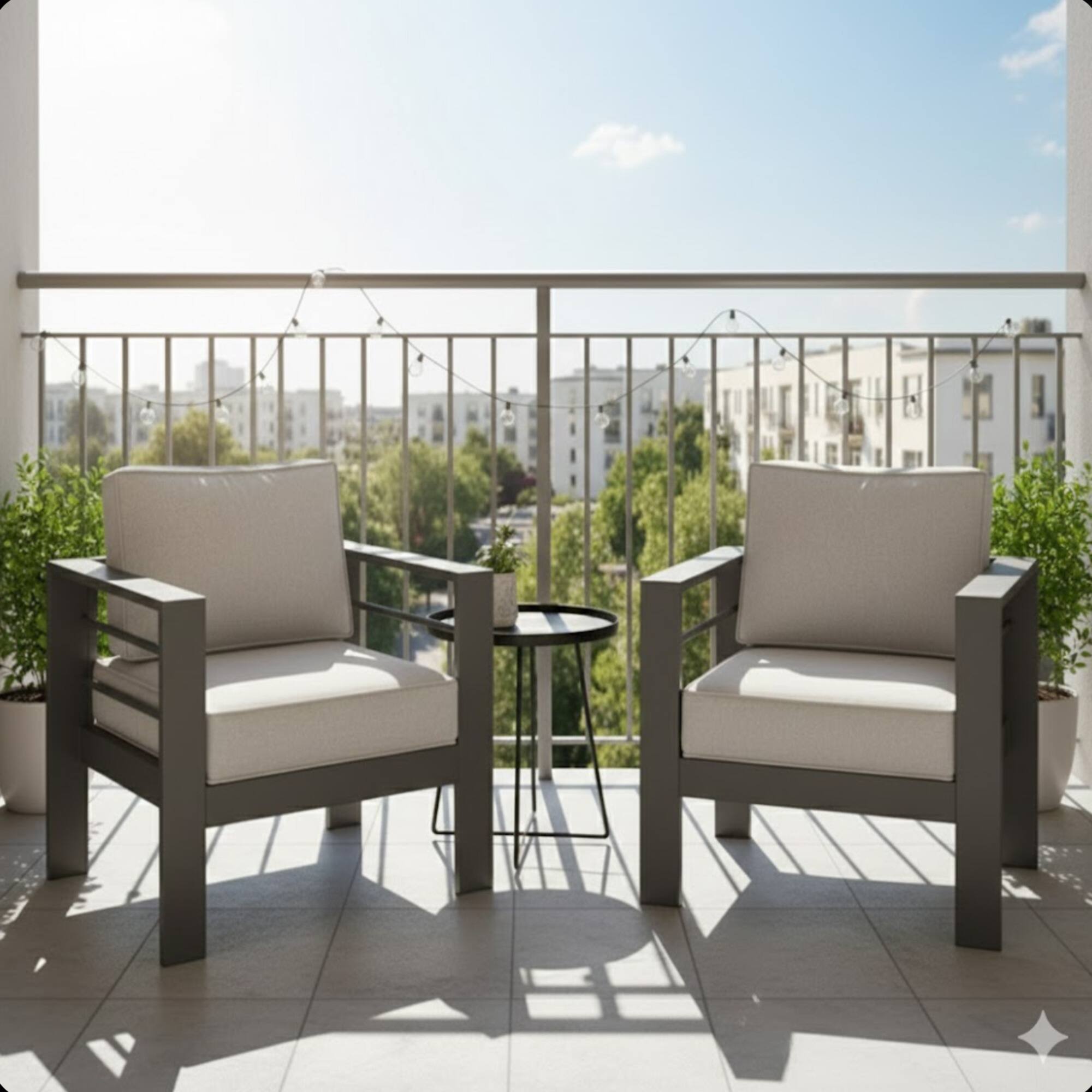 Angle. Mondawe - Set of 2 28" All-Weather Metal Patio Armchairs with Cushions - Gray.