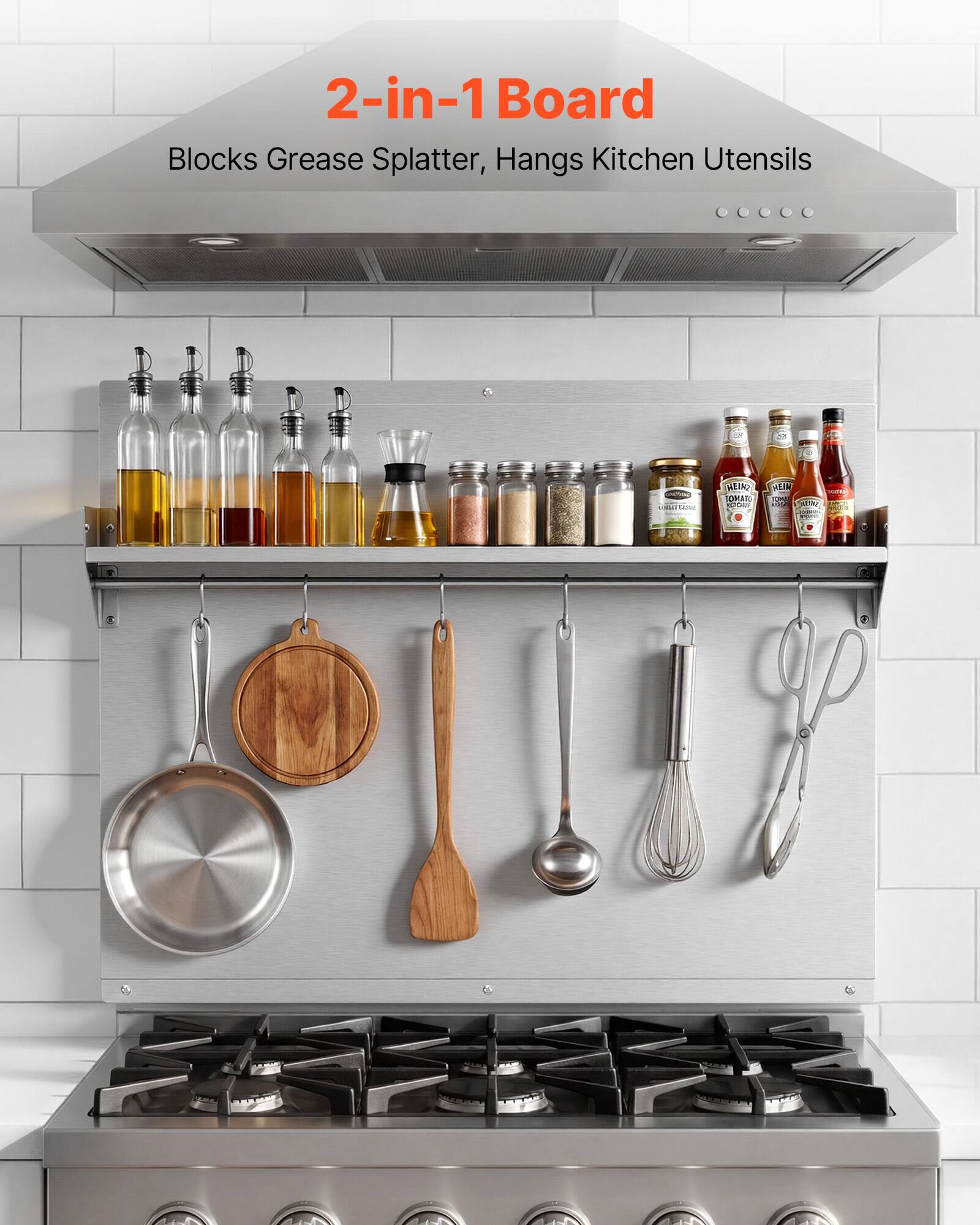 2-in-1 Board Blocks Grease Splatter, Hangs Kitchen Utensils