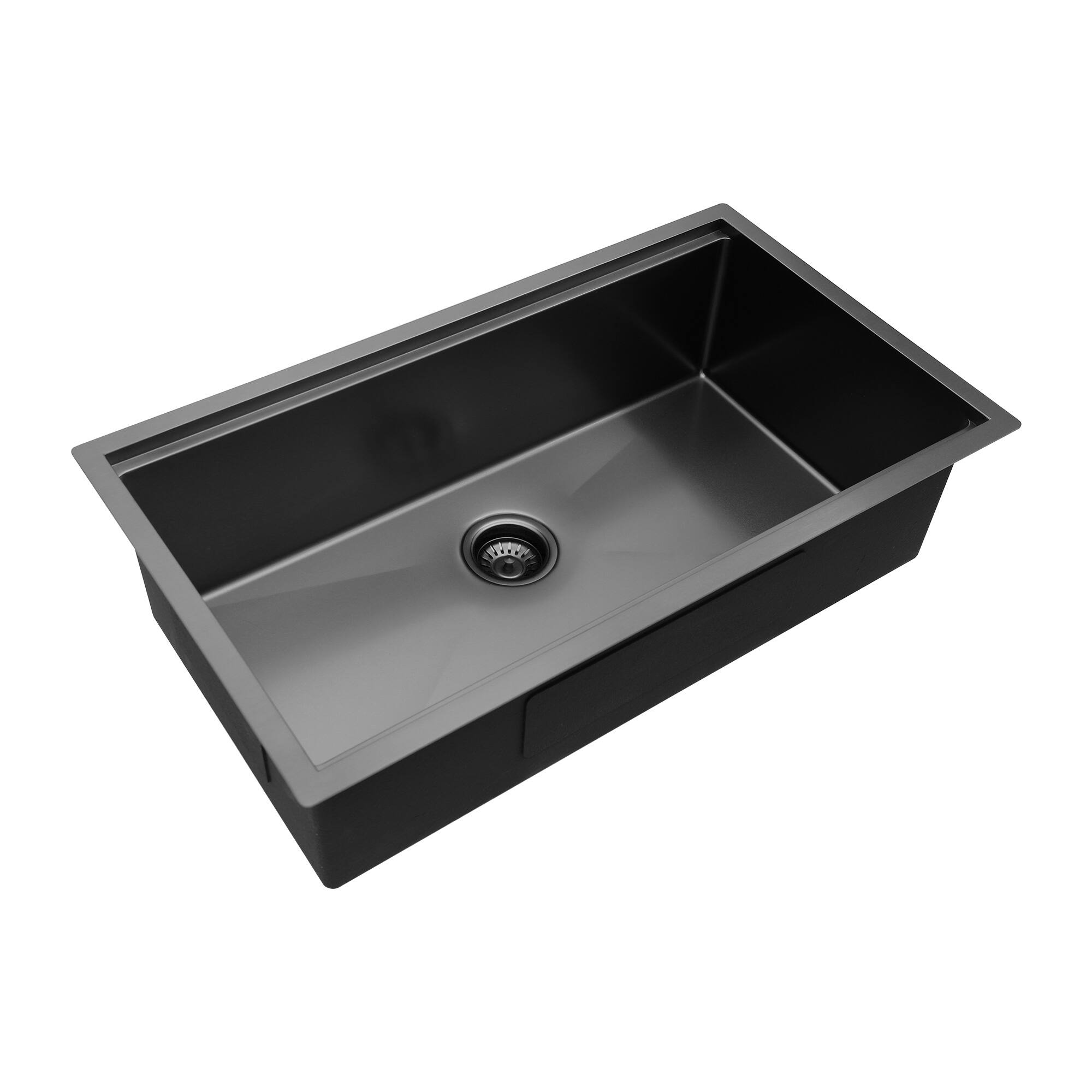 Angle. Siljoy - 33x19x10"Undermount Single Bowl Stainless Steel Kitchen Sink with Workstation - Matte Black.