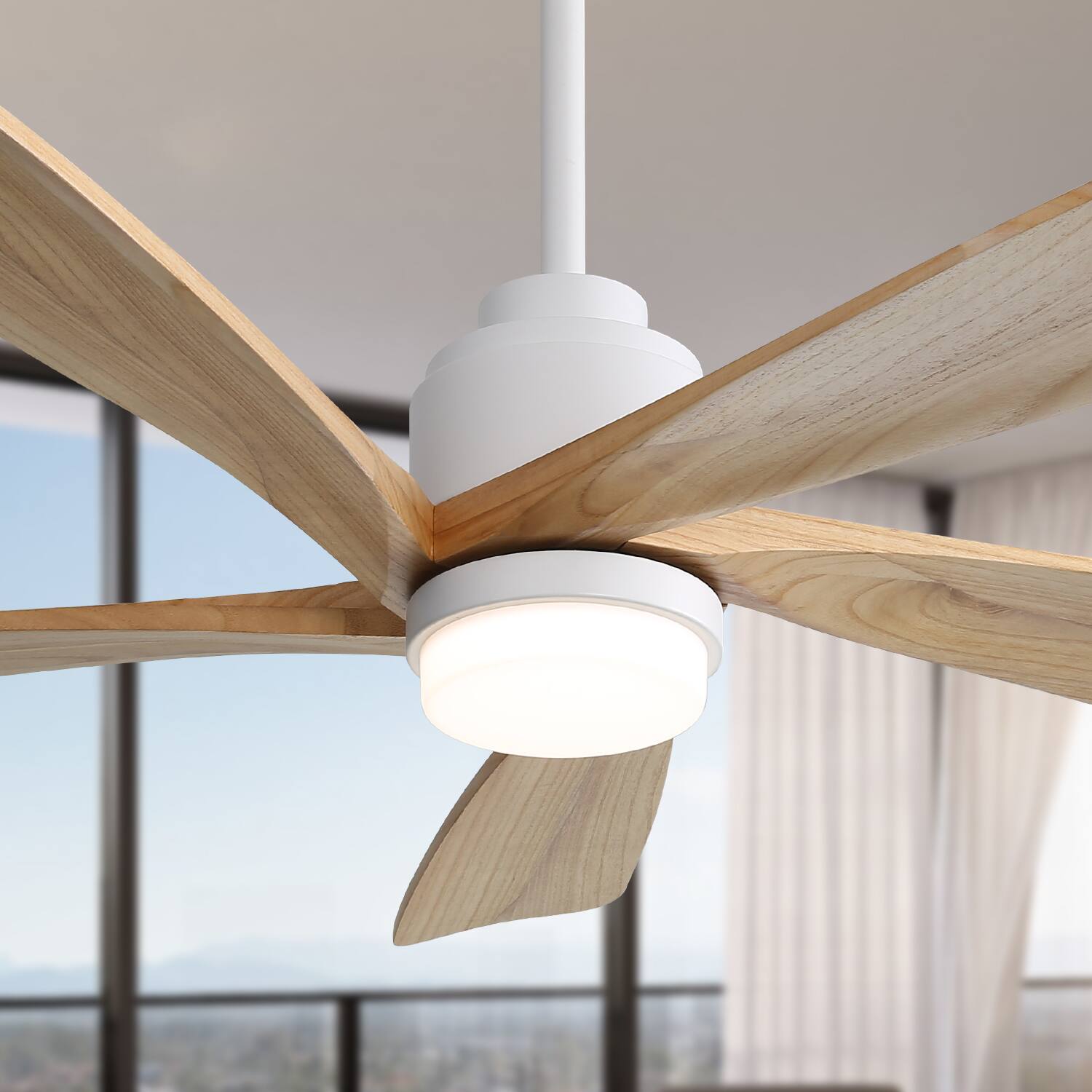 Alt View 2. APRILSOUL - 52 Inch Smart Wood Ceiling Fan Remote LED 6 Speed DC Motor - White.
