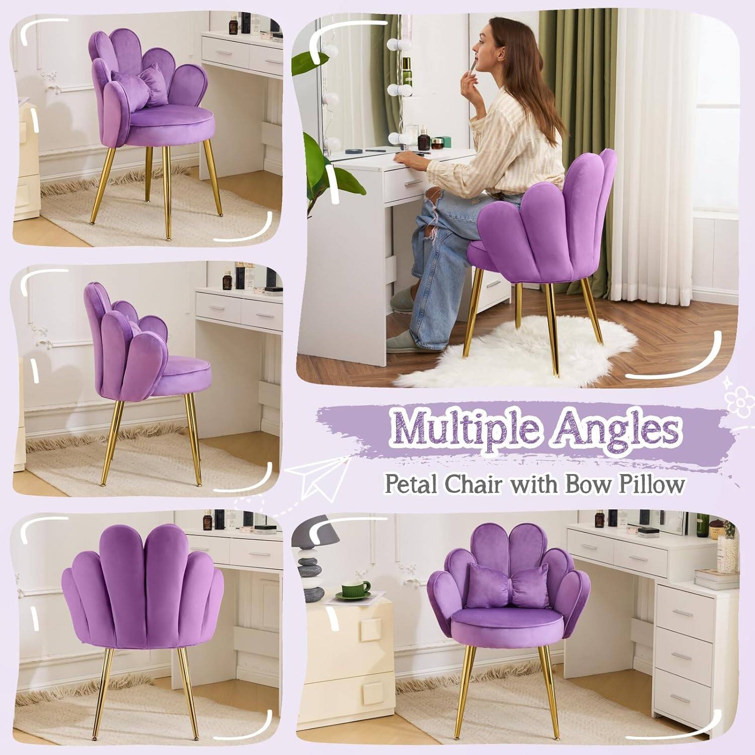 Multiple Angles Petal Chair with Bow Pillow