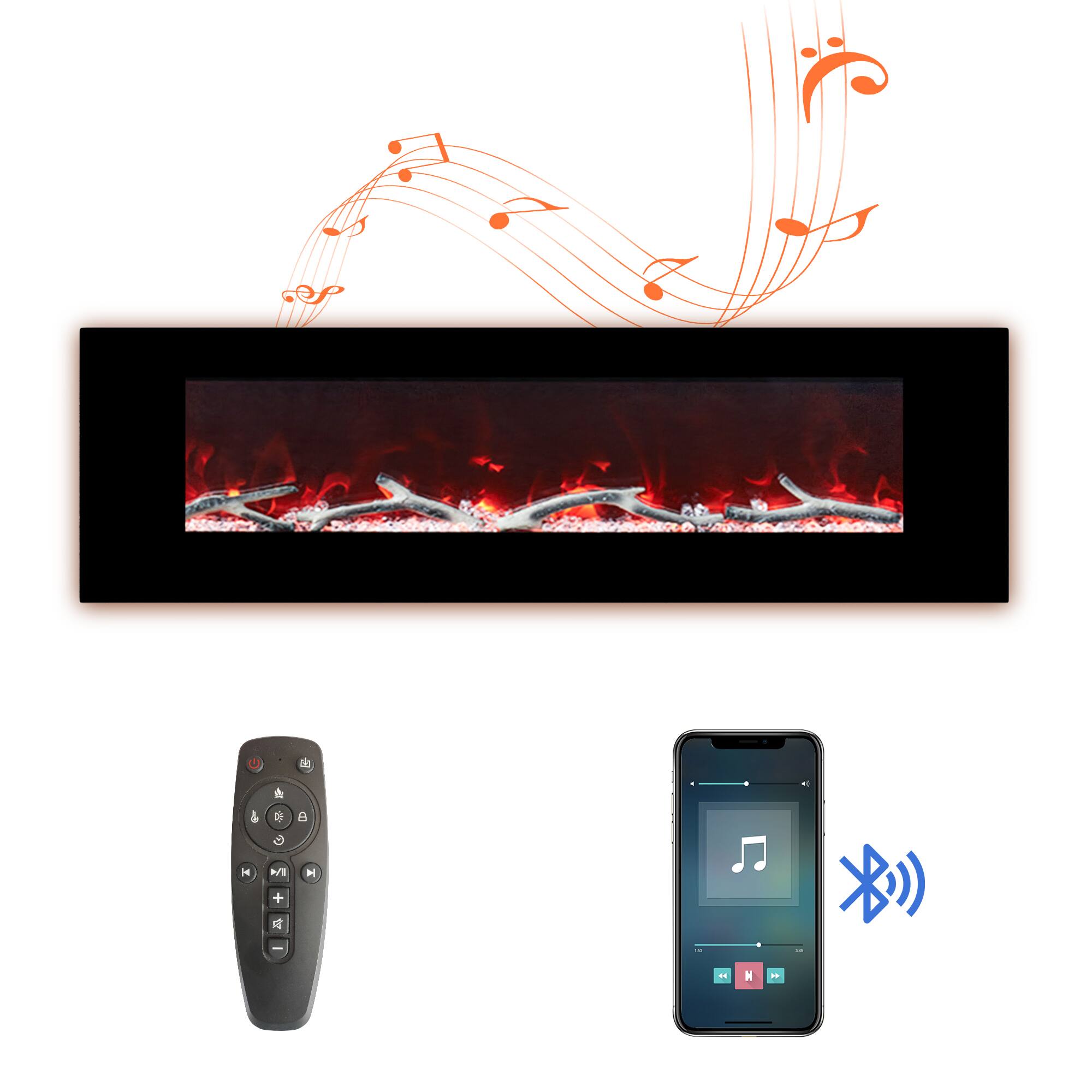 Alt View 1. Mondawe - 60"W Wall-Mounted Electric Fireplace with Bluetooth & USB Speakers - Black.