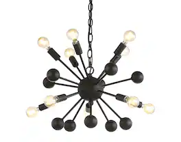 Jonathan Y - Orbit 19.5" 10-Light Adjustable Iron Modern Industrial Sputnik LED Chandelier - Black