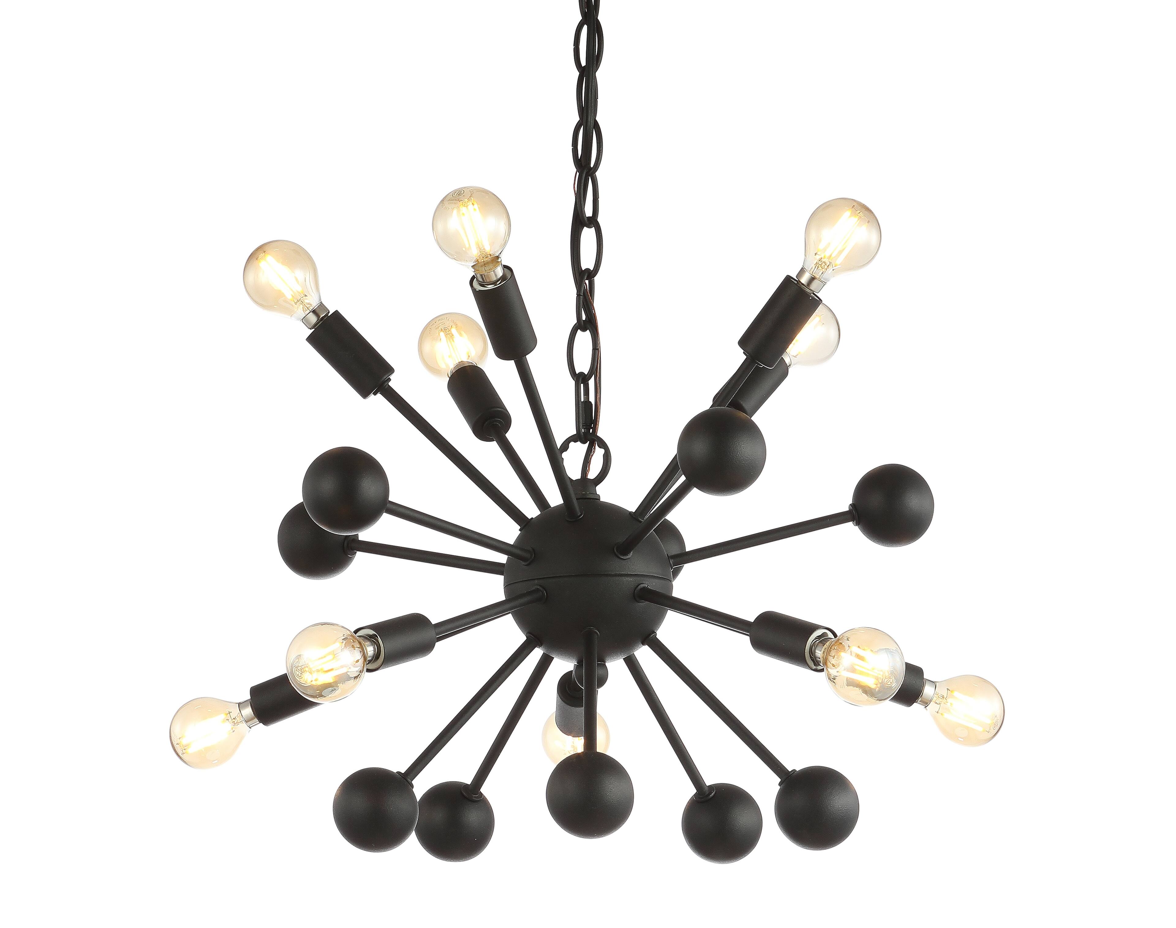 Front. Jonathan Y - Orbit 19.5" 10-Light Adjustable Iron Modern Industrial Sputnik LED Chandelier, Black - Black.
