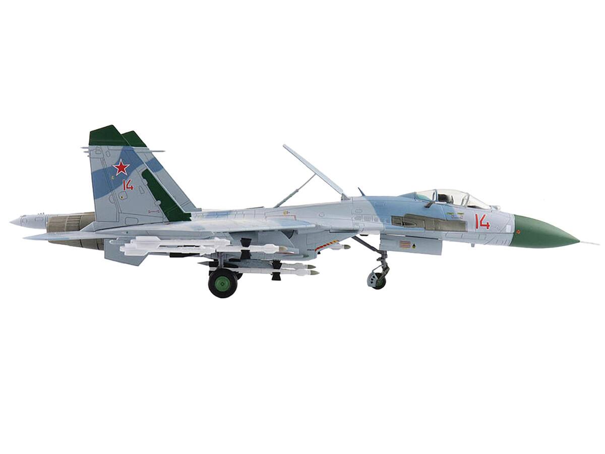 Left. Hobby Master - Sukhoi Su-27 Flanker B (Early Type) Fighter Aircraft "#14" (1990) Russian Air Force "Air Power Series" 1/72 - Gray With Blue.