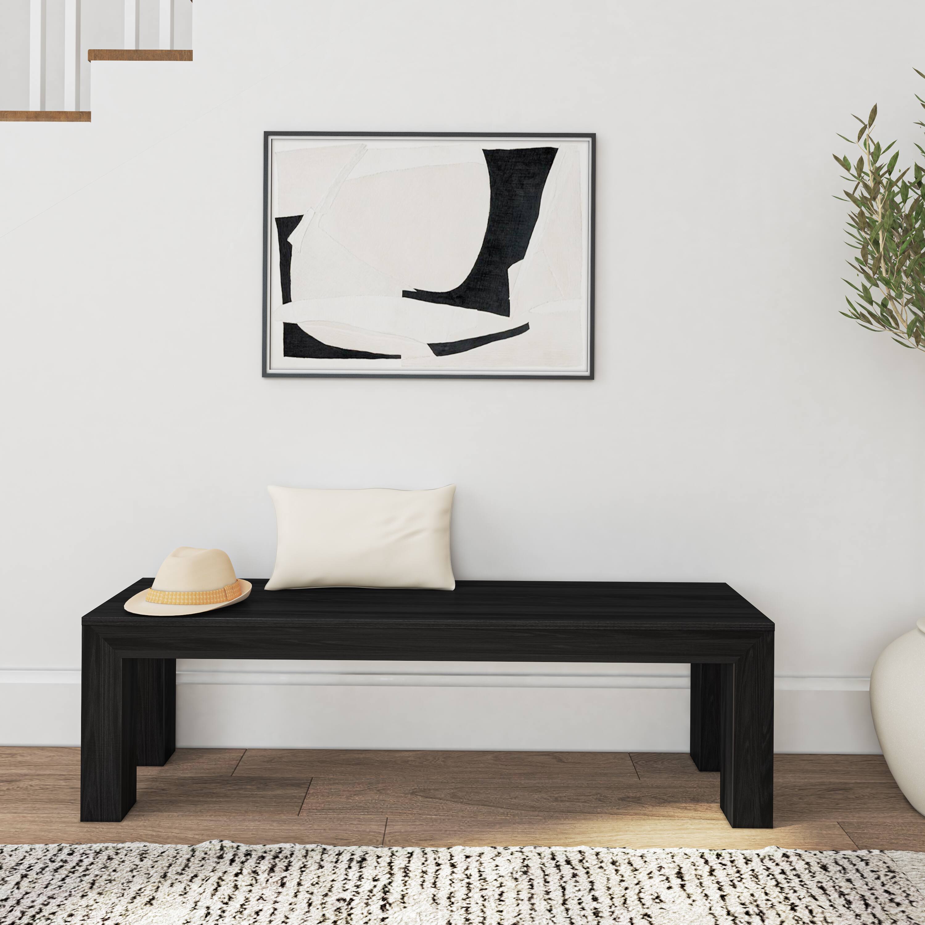 Alt View 3. Plank+Beam - Modern Dining Bench, Black Wirebrush - Black Wirebrush.