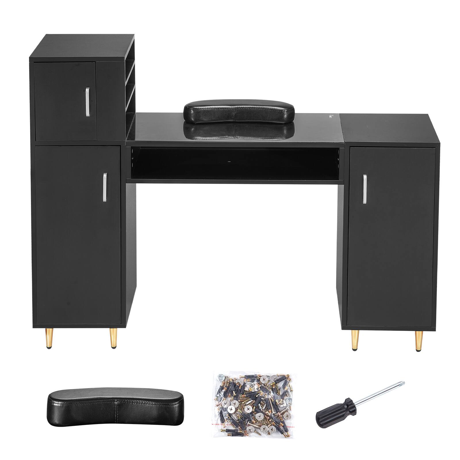 Alt View 5. VEVOR - Manicure Table,Glass Top Nail Desk,Makeup Dressing Nail Station with Storage Cabinets, Acetone-Resistant Nail Tech Table - Black.