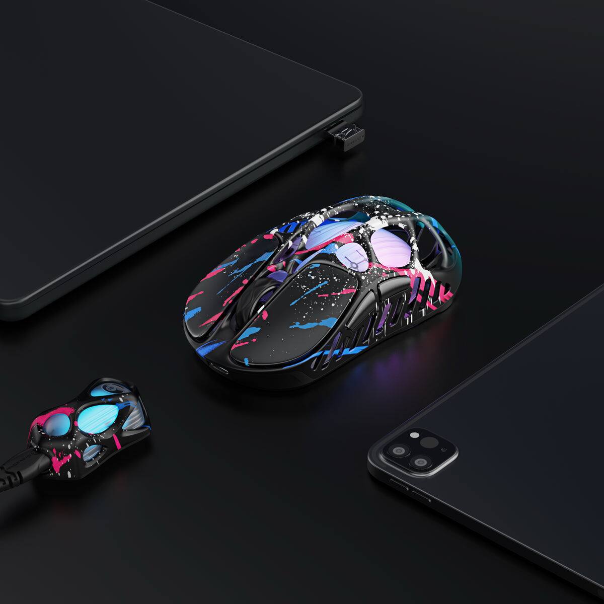 Left. GravaStar - GravaStar Mercury X Pro 8KHz Wireless Optical Gaming Mouse with 32000 DPI and 49g Magnesium Alloy Frame Neon Grafitti - Neon Grafitti.