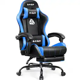 Neo Chair - Gaming Chair with Footrest High Back Ergonomic Comfortable Office Computer Desk Lumbar Support with PU Leather Recliner - Blue