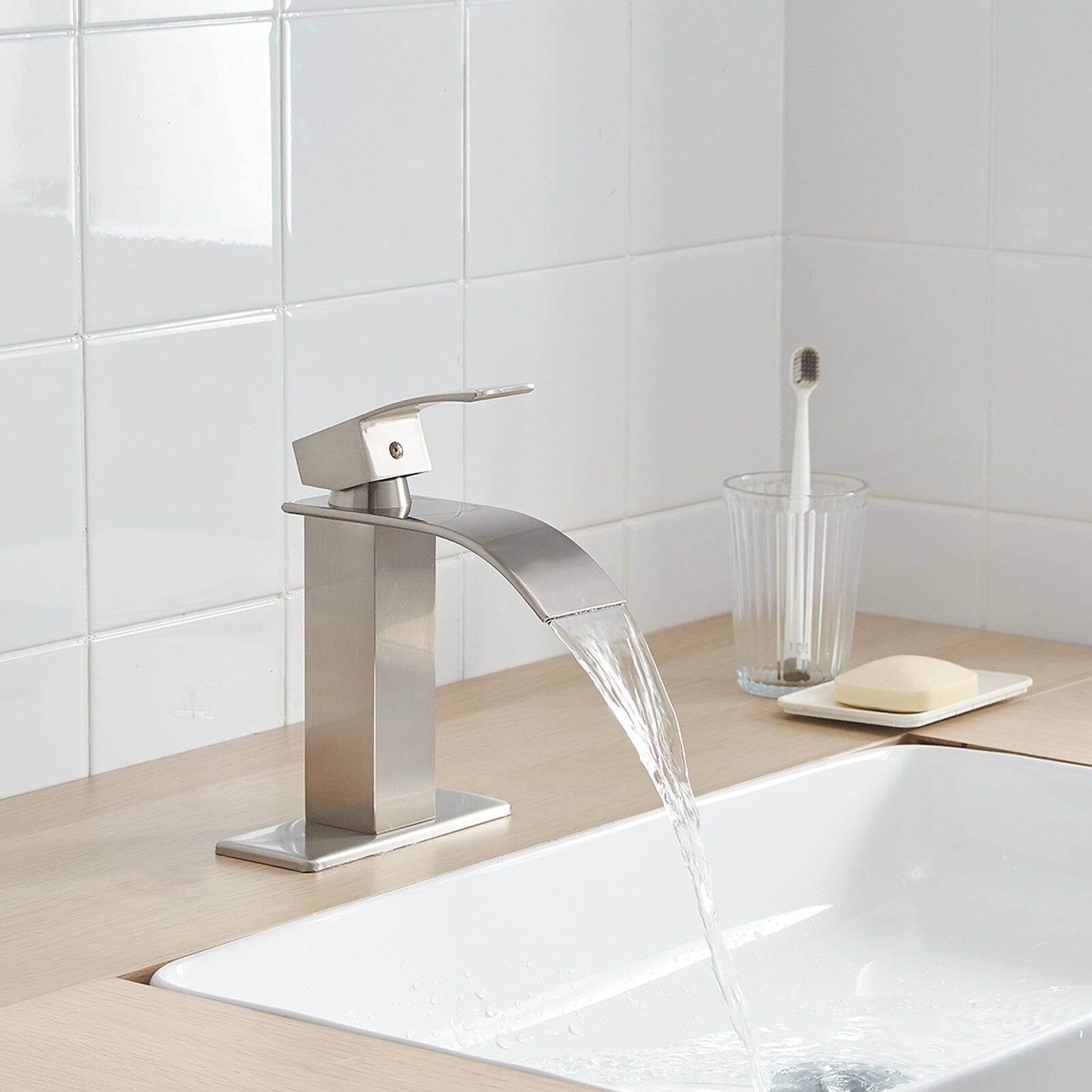 Alt View 3. Boyel Living - Single Handle Single Hole Bathroom Faucet with Deckplate Included and Pop Up Drain in Brushed Nickel - Brushed Nickel.