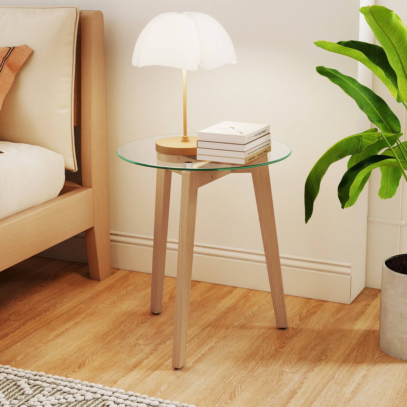 Alt View 1. Gymax - Gymax Modern Tempered Glass End Table Set of 2 w/ Transparent Tabletop for Office - Transparent & Natural.