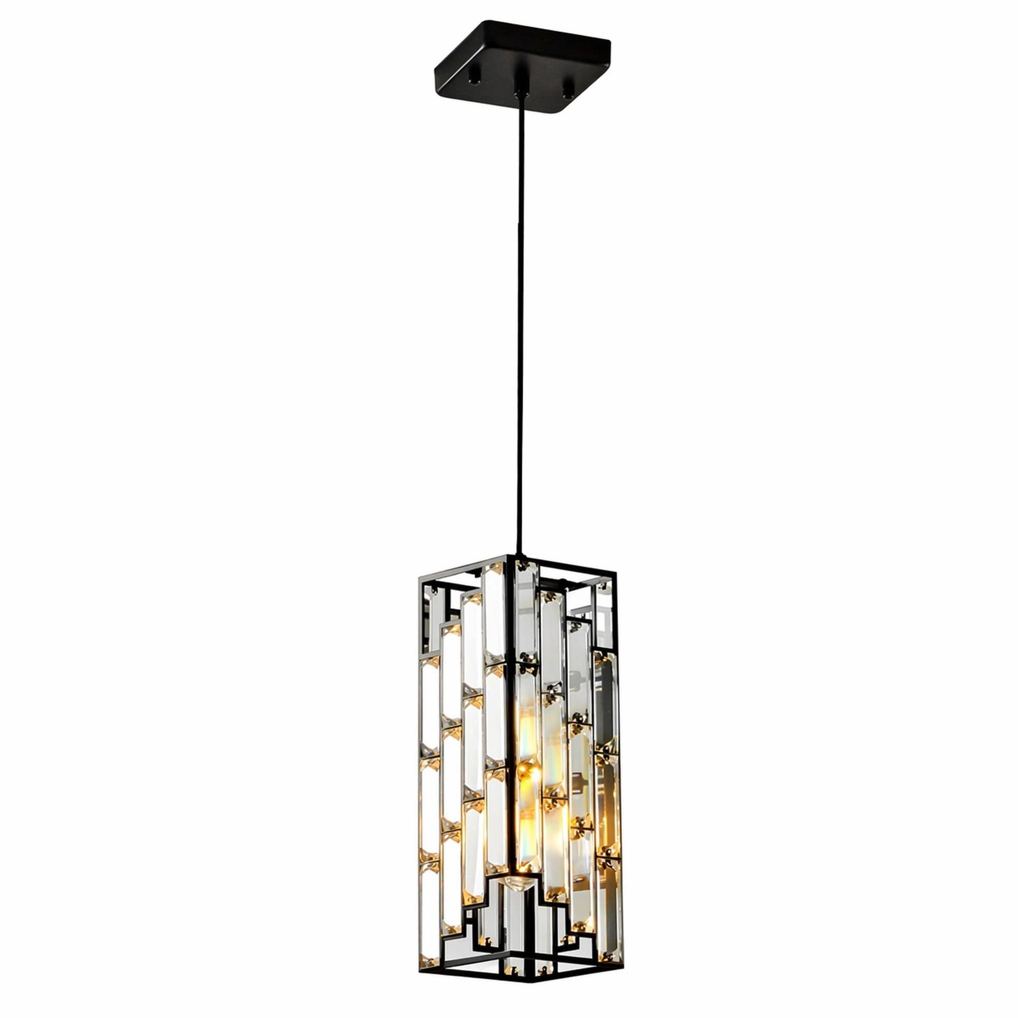 Front. RYHNUYNE - Modern Crystal Pendant Light 3-Pack, Adjustable Hanging Ceiling Lamp with Prism Shades, Black Finish for Dining Room.
