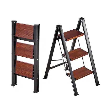 Front. VEVOR - 3 Step Ladder, Folding Step Stool with Wide Anti-Slip Pedal and Comfort Handgrip, Lightweight 330 lbs Capacity - Silver.
