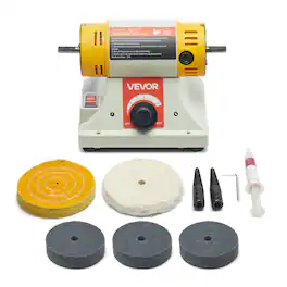 VEVOR - Bench Buffer Polisher, 1/2HP Polishing and Buffing Machine, 0 to 8000RPM Benchtop Polisher with 2PCS 4" Cotton Wheel - Yellow;White