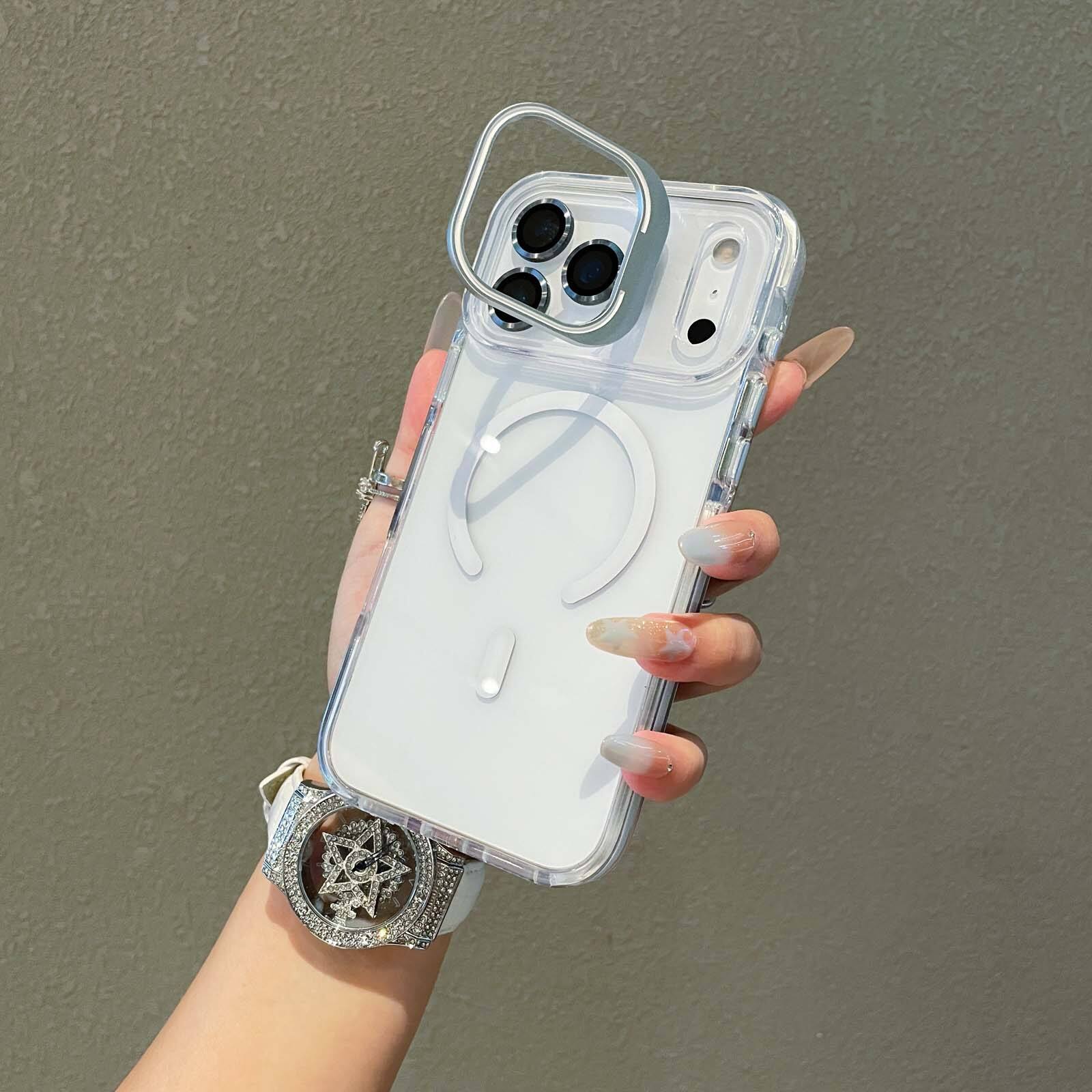 Alt View 3. Dteck - Magnetic Clear Case for Apple iPhone 17 Pro Built-in Camera Stand, Shockproof Transparent Cover with Lens Protector - Pink.