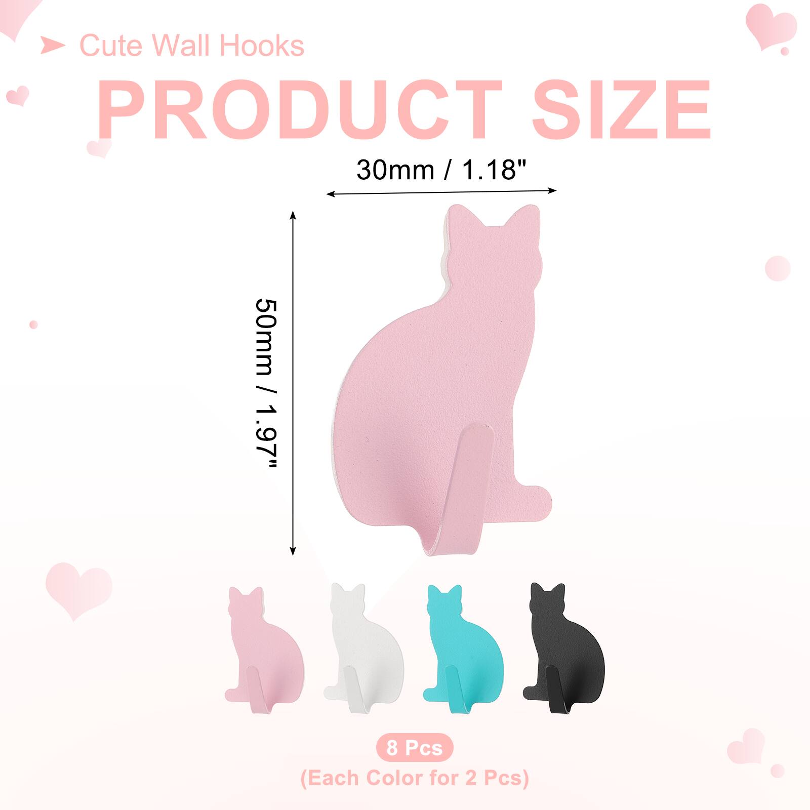 Cute Wall Hooks

PRODUCT SIZE

30mm / 1.18"  
50mm / 1.97"  

8 Pcs (Each Color for 2 Pcs)