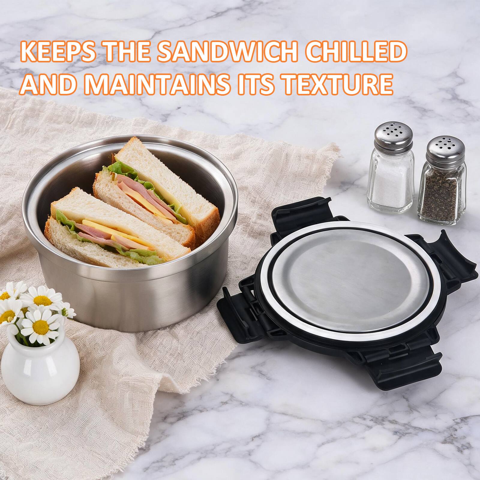 KEEPS THE SANDWICH CHILLED AND MAINTAINS ITS TEXTURE