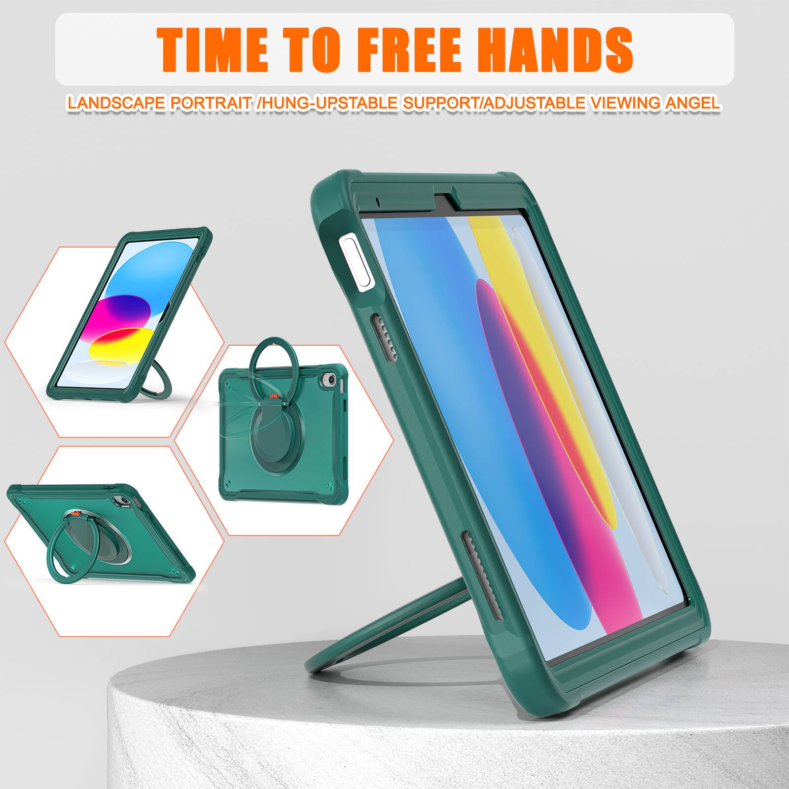 TIME TO FREE HANDS  
LANDSCAPE PORTRAIT / HUNG-UPSTABLE SUPPORT / ADJUSTABLE VIEWING ANGLE