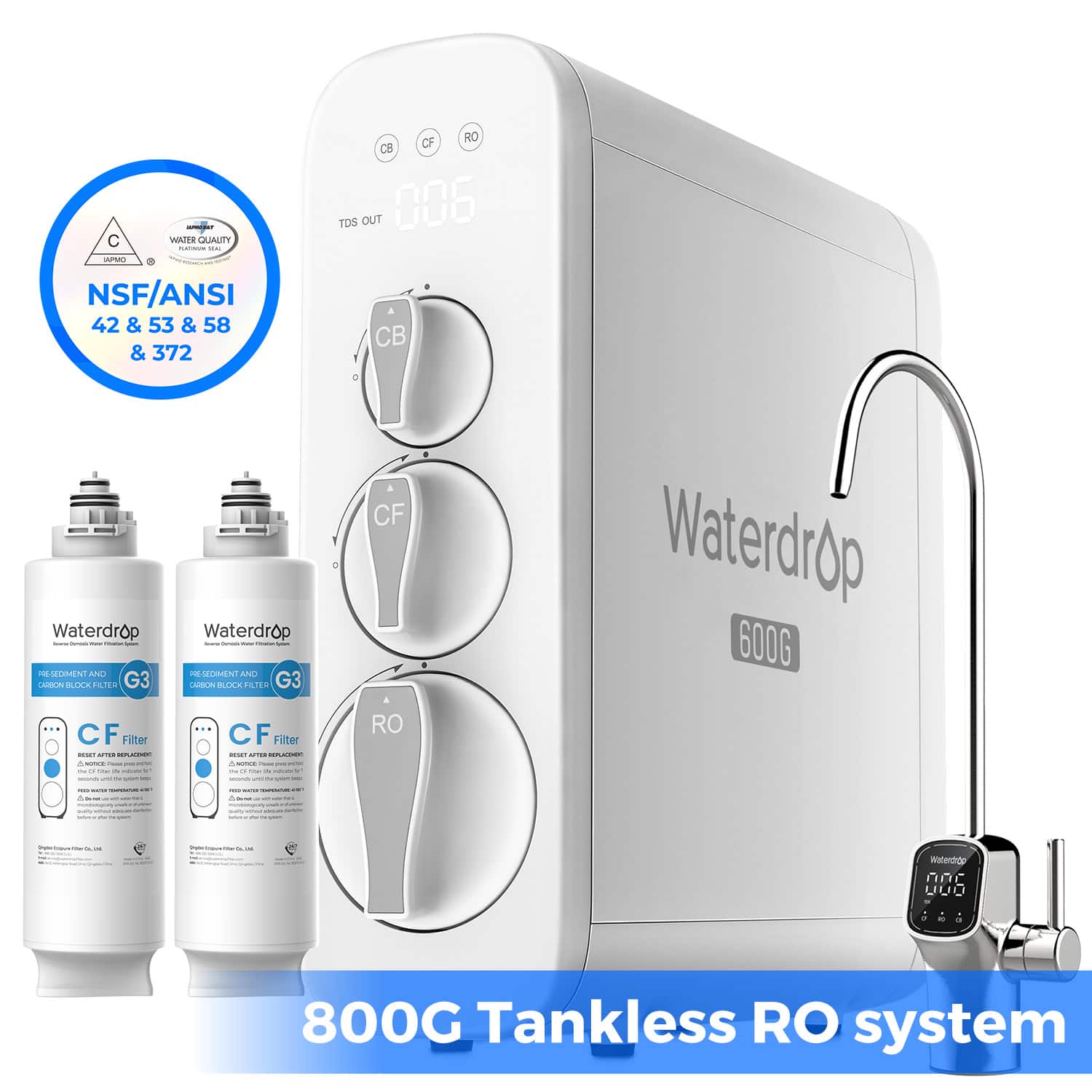 Waterdrop - G3P800 Reverse Osmosis System Extra 2 WD-G3-N1CF Water Filters - White