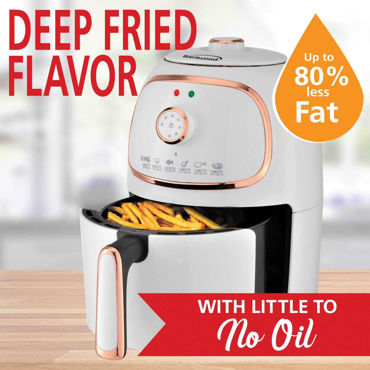 DEEP FRIED FLAVOR

Up to 80% less Fat

WITH LITTLE TO No Oil
