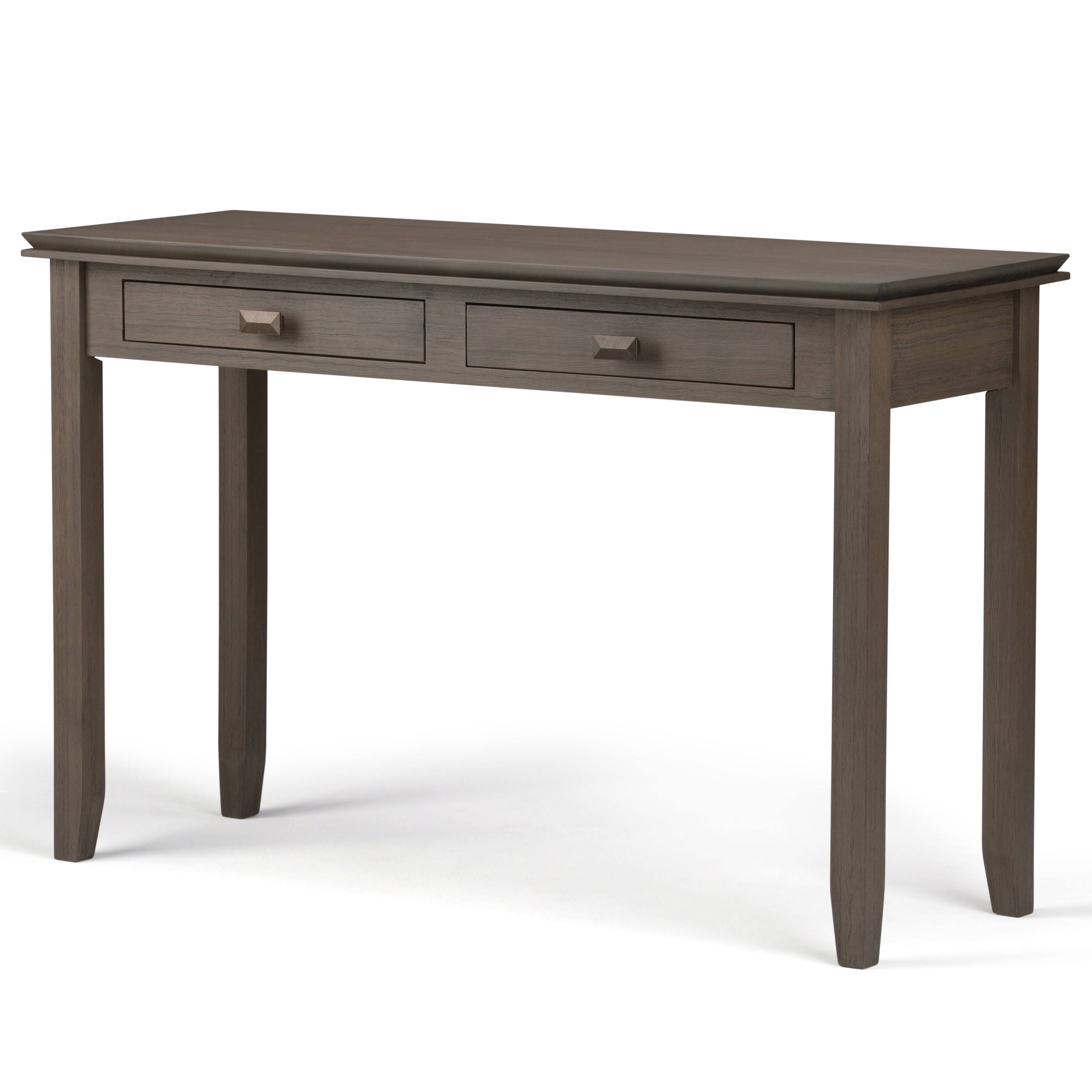 Angle. Simpli Home - Artisan Console Sofa Table - Farmhouse Grey.