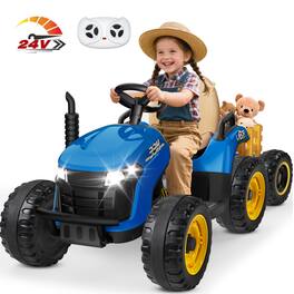 ANPABO - 12V Battery Powered Ride On Tractor with Tiltable Trailer, Remote Control, Electric Vehicle for Kids Aged 3+ - Blue