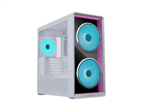 Front. Lian Li - Lian Li LANCOOL 217 INF White Case, Mid-Tower ATX w/ 3 Fans, Mirror Panel - White (LAN217INFW) - White.