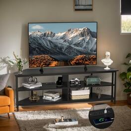 Kadyn - Modern 65 In with Display Shelves TV Stand - for Living Room with Cable Management for Living Room - Black