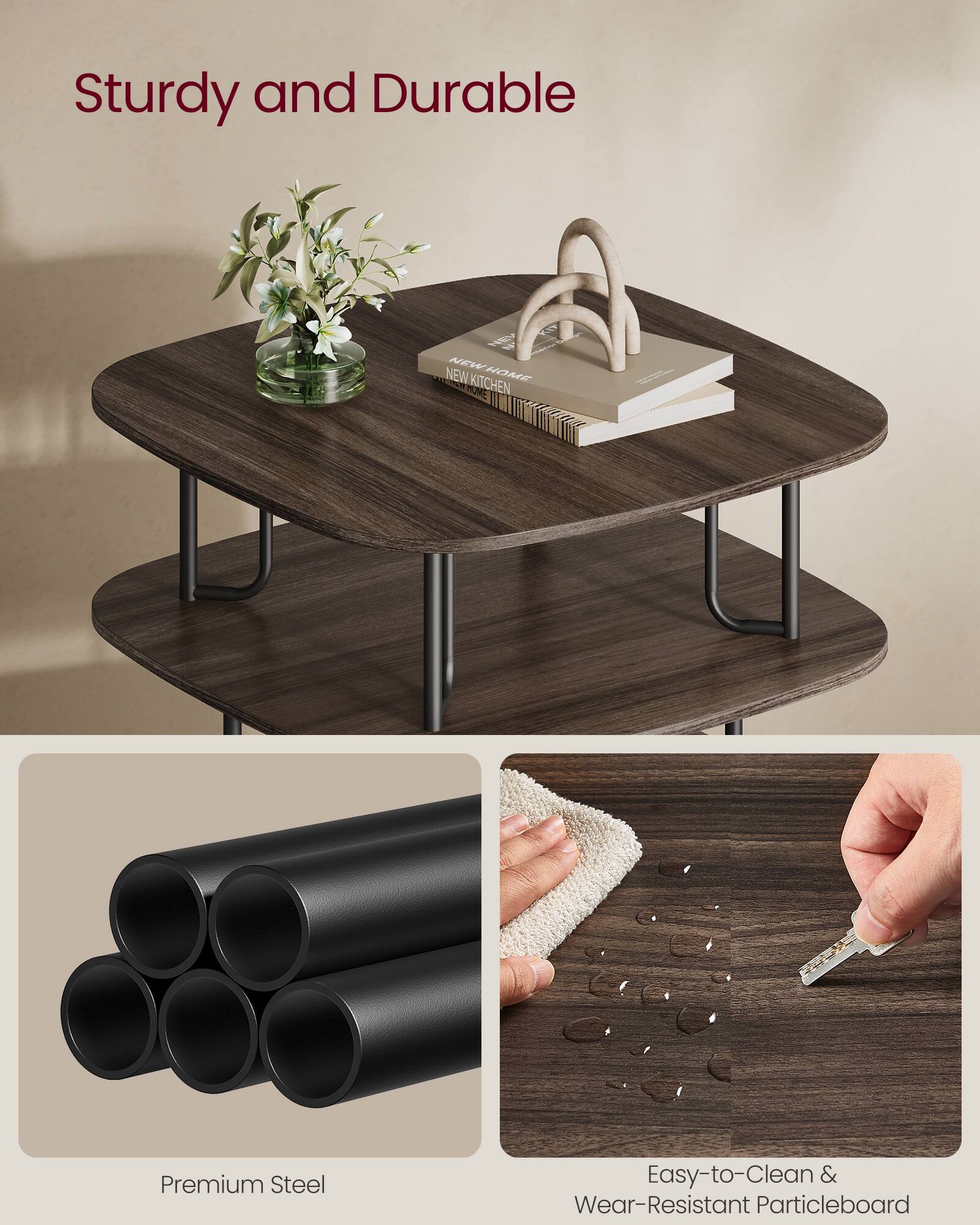 Sturdy and Durable

NEW HOME

Premium Steel

Easy-to-Clean & Wear-Resistant Particleboard