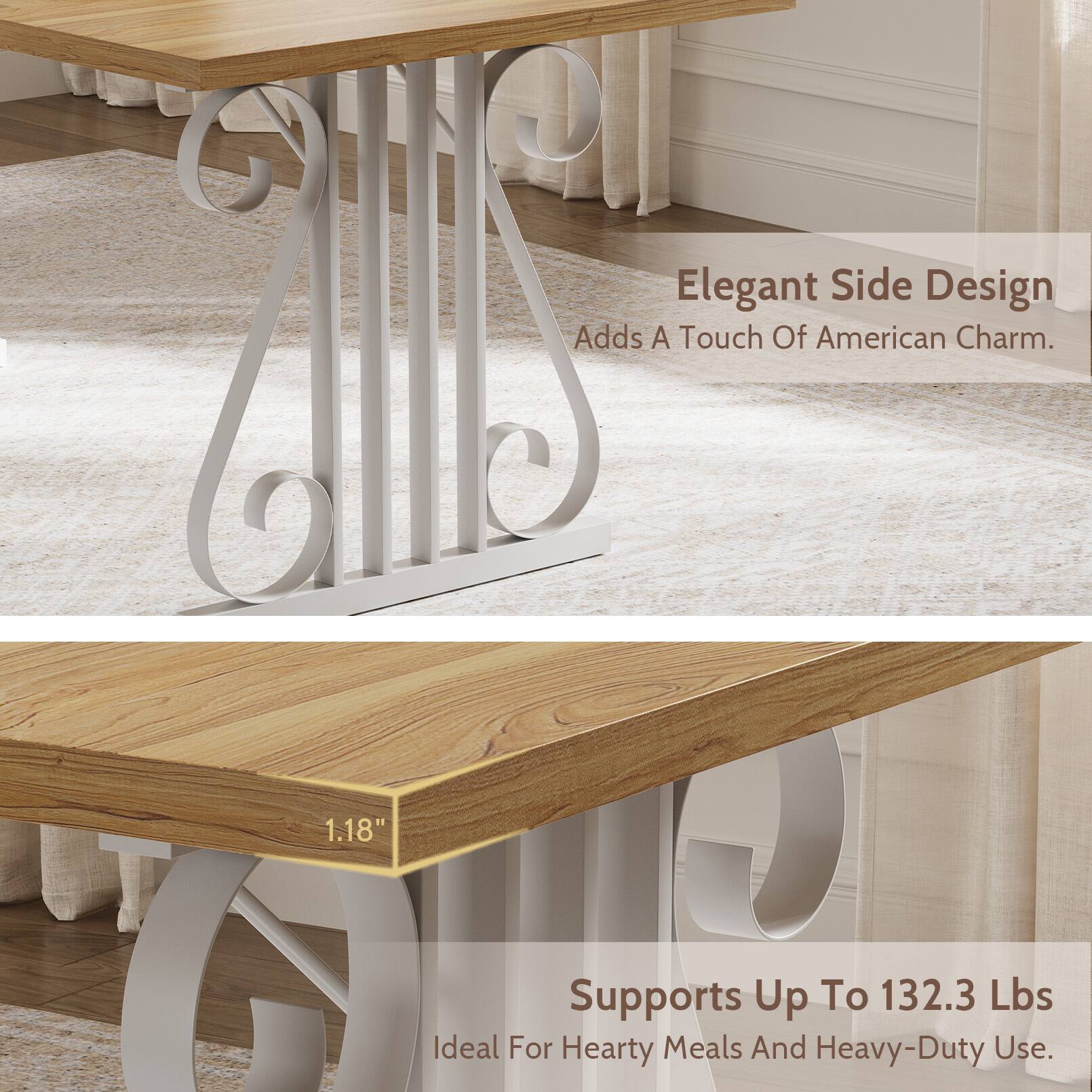 Elegant Side Design Adds A Touch Of American Charm.  
1.18" Supports Up To 132.3 Lbs Ideal For Hearty Meals And Heavy-Duty Use.