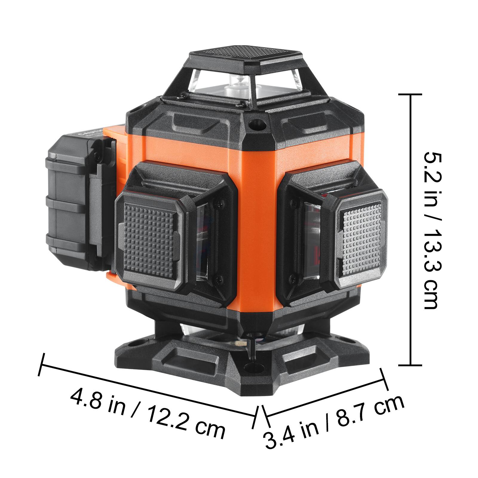 5.2 in / 13.3 cm  
4.8 in / 12.2 cm  
3.4 in / 8.7 cm