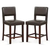 Costway - Set of 2 Upholstered PVC Leather Bar Stools 24.5" Dining Chairs with Back - Brown - Front_Zoom