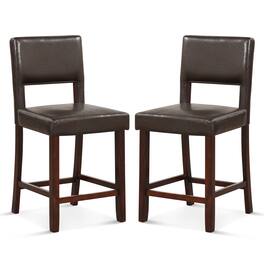 Costway - Set of 2 Upholstered PVC Leather Bar Stools 24.5" Dining Chairs with Back - Brown
