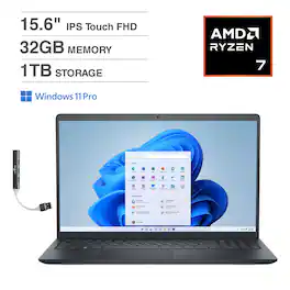 Dell - Inspiron 3535 Laptop 15.6 FHD (AMD Ryzen 7 7730U, 32GB DDR4, 1TB PCIe SSD, AMD Radeon, Win 11 Pro) w/USB Hub - Black