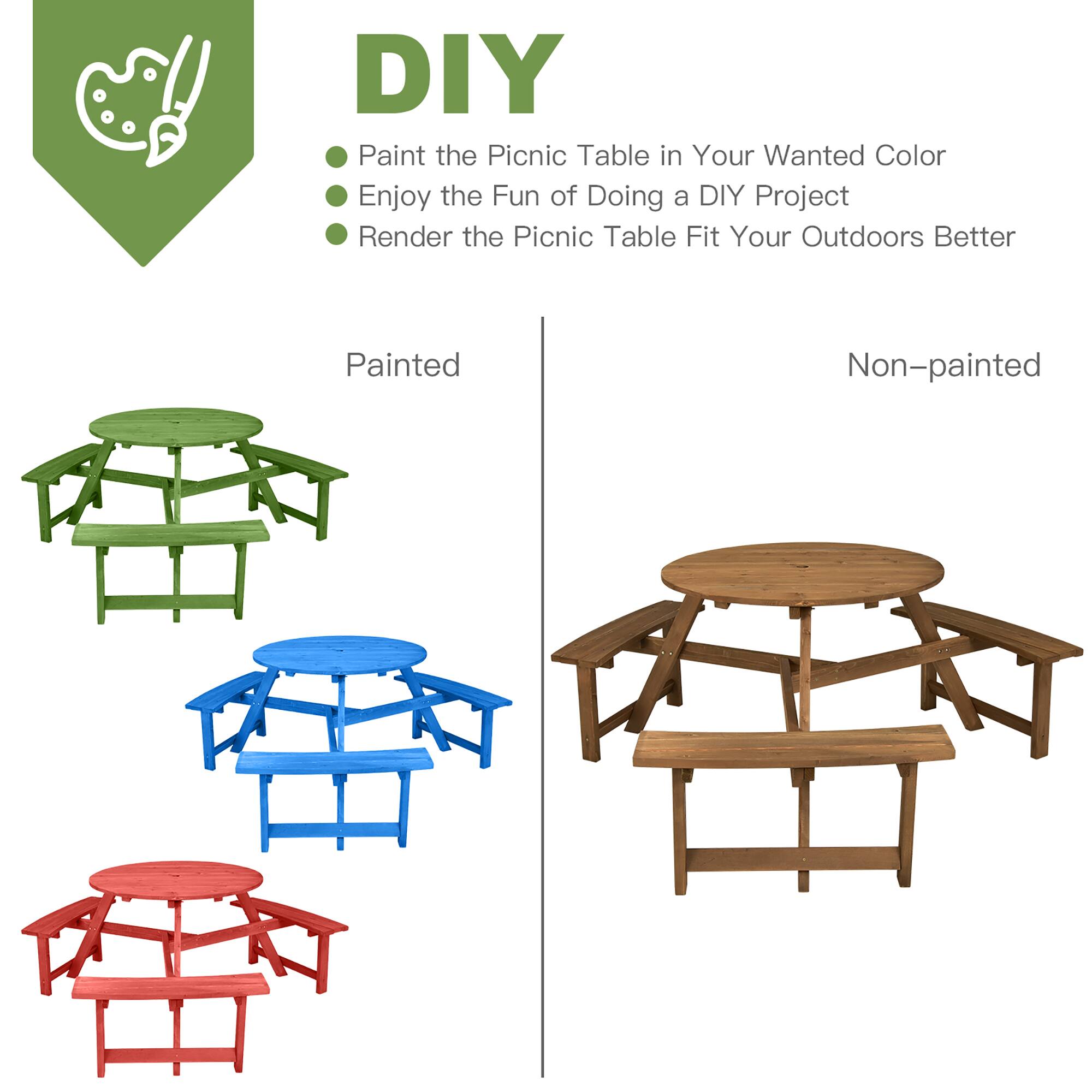 DIY

- Paint the Picnic Table in Your Wanted Color
- Enjoy the Fun of Doing a DIY Project
- Render the Picnic Table Fit Your Outdoors Better

Painted

Non-painted