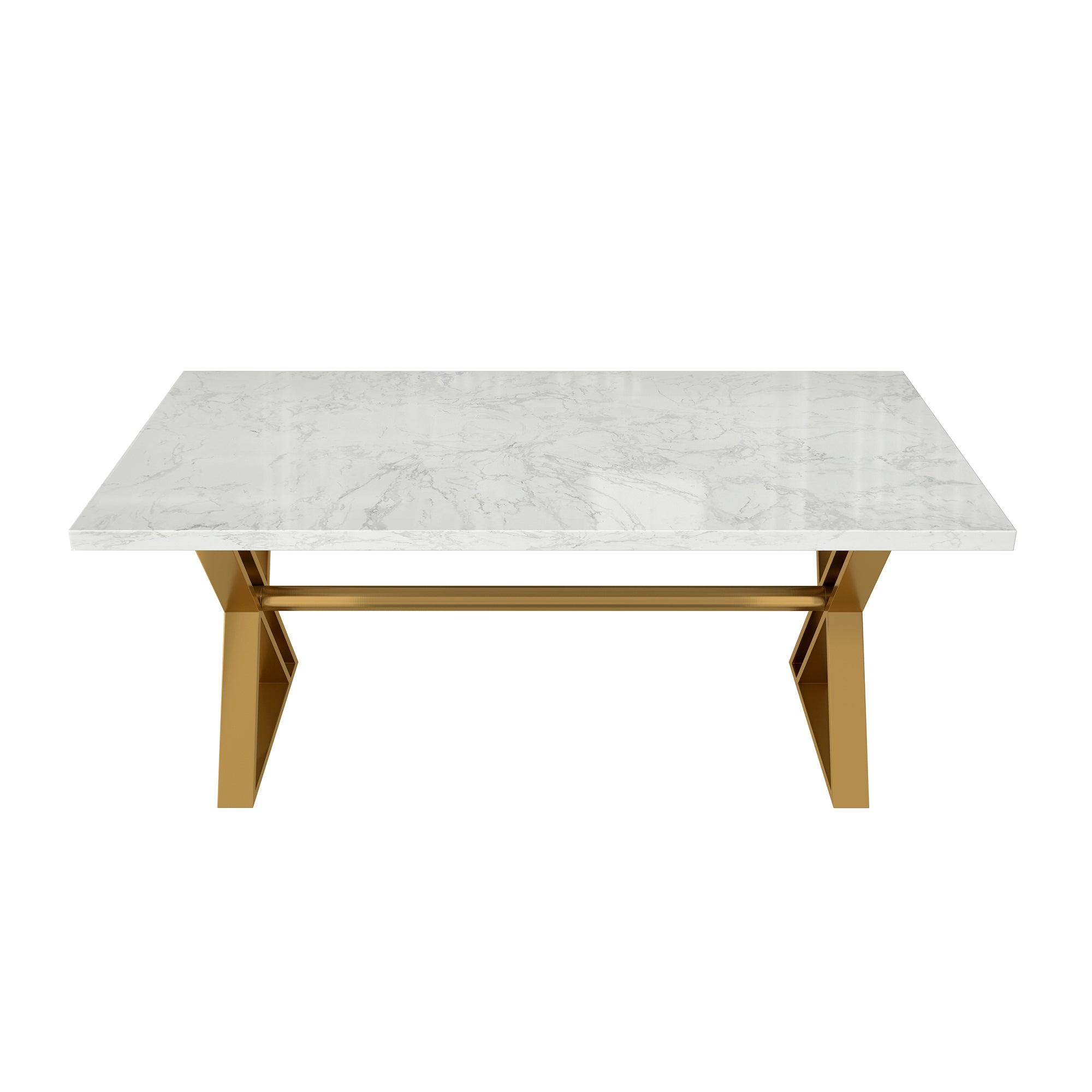 Left. Boyel Living - White Marble 70.87 Inch Cross Legs Dining Table Seats 6 Modern Gold Stainless Steel Base - White.