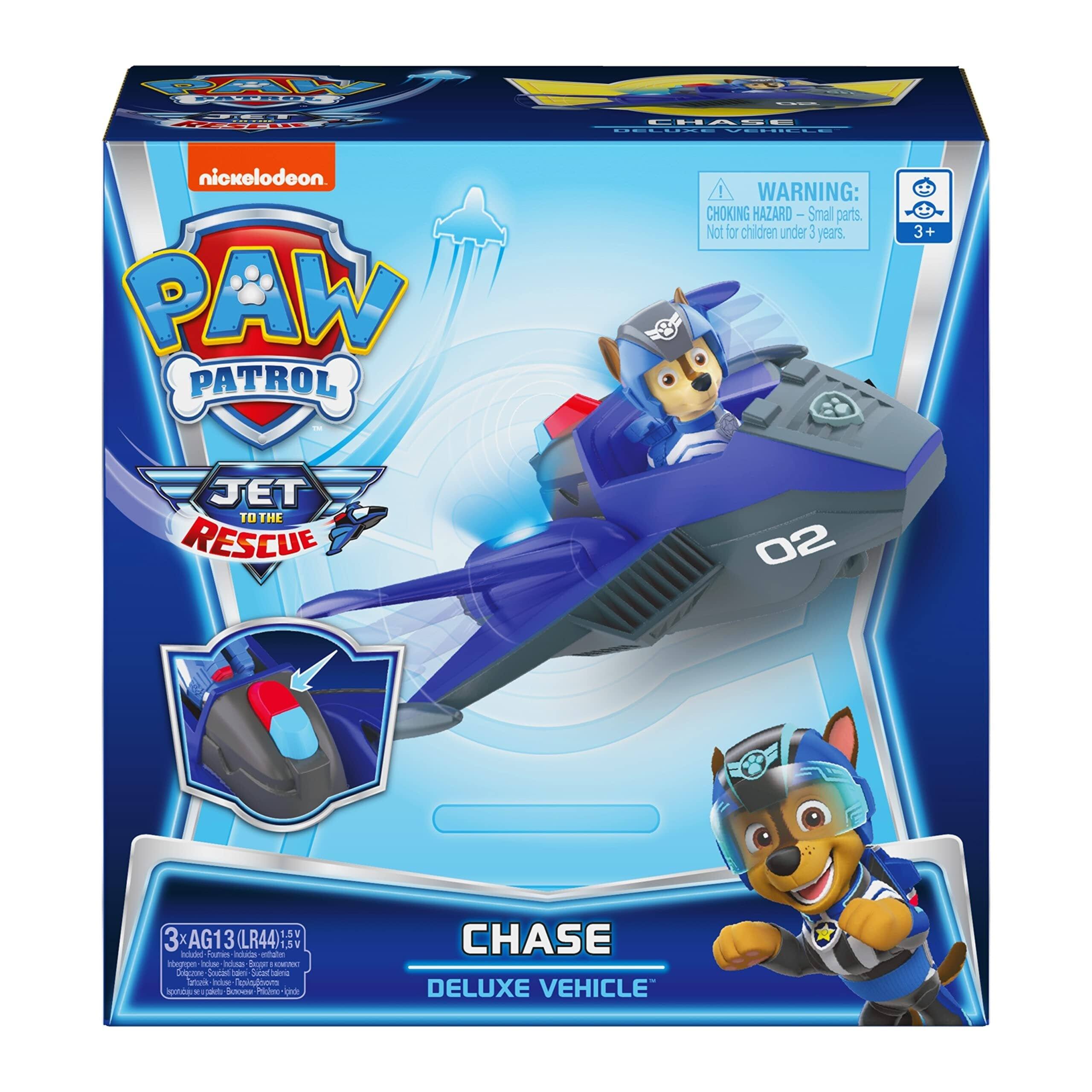 PAW PATROL  
02  
JET RESCUE  
CHASE DELUXE VEHICLE  
nickelodeon. PAW PATROL  
WARNING: CHOKING HAZARD - Small parts. Not for children under 3 years.  
3+  
JET TO THE RESCUE  
02  
3xAG13 (LR44) 1.5V  
CHASE DELUXE VEHICLE