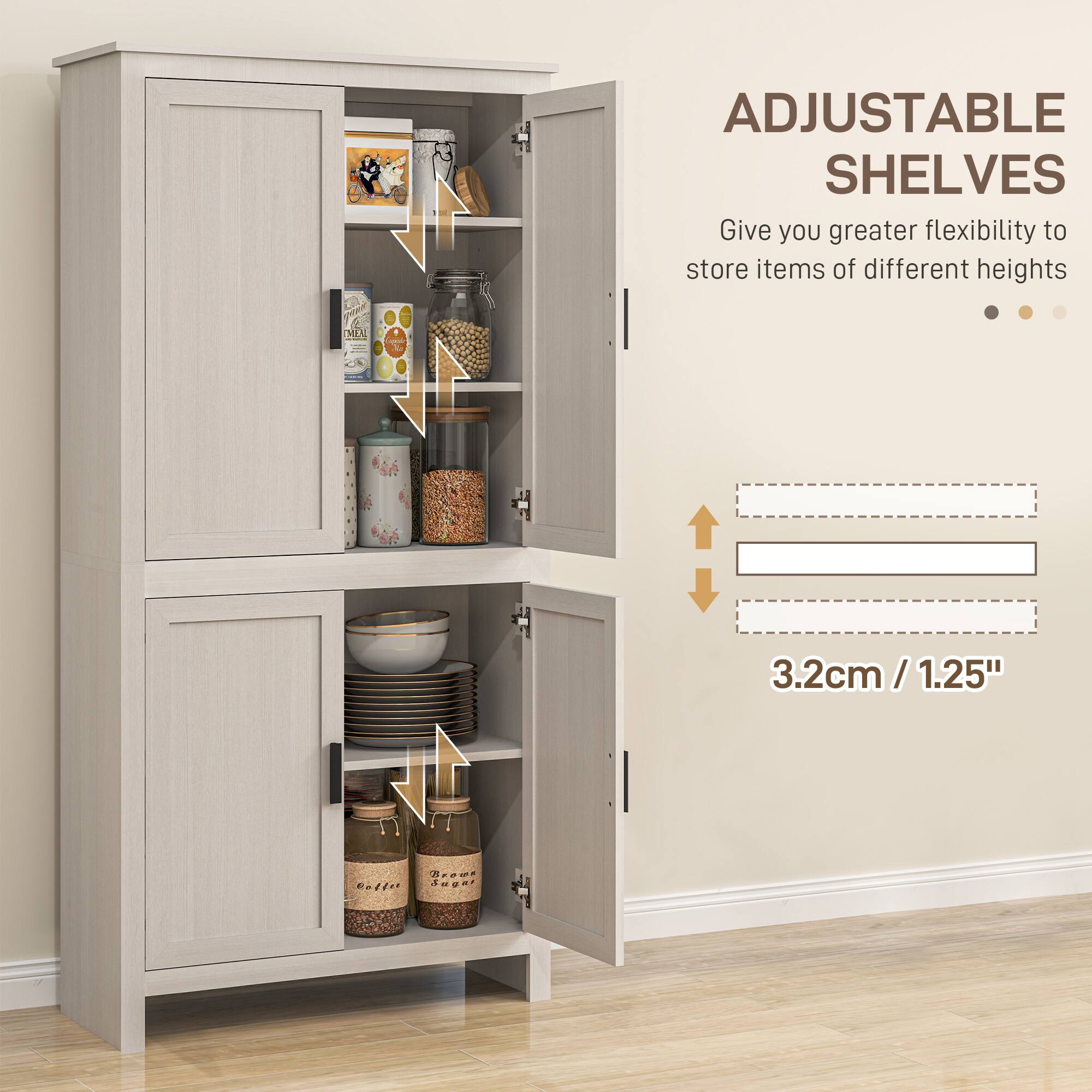 ADJUSTABLE SHELVES, Give you greater flexibility to store items of different heights, EL 3.2cm/1.25"