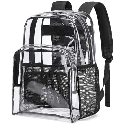 Vulpecula Spade - Transparent Backpacks See Through Backpack Clear Backpack Heavy Duty for College,Work,Security - Black
