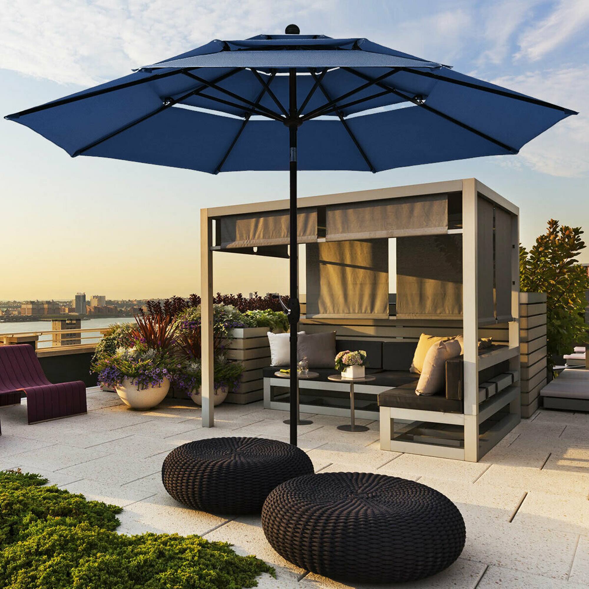 Gymax - 10ft 3 Tier Patio Market Umbrella Aluminum Sunshade Shelter Double Vented - Navy