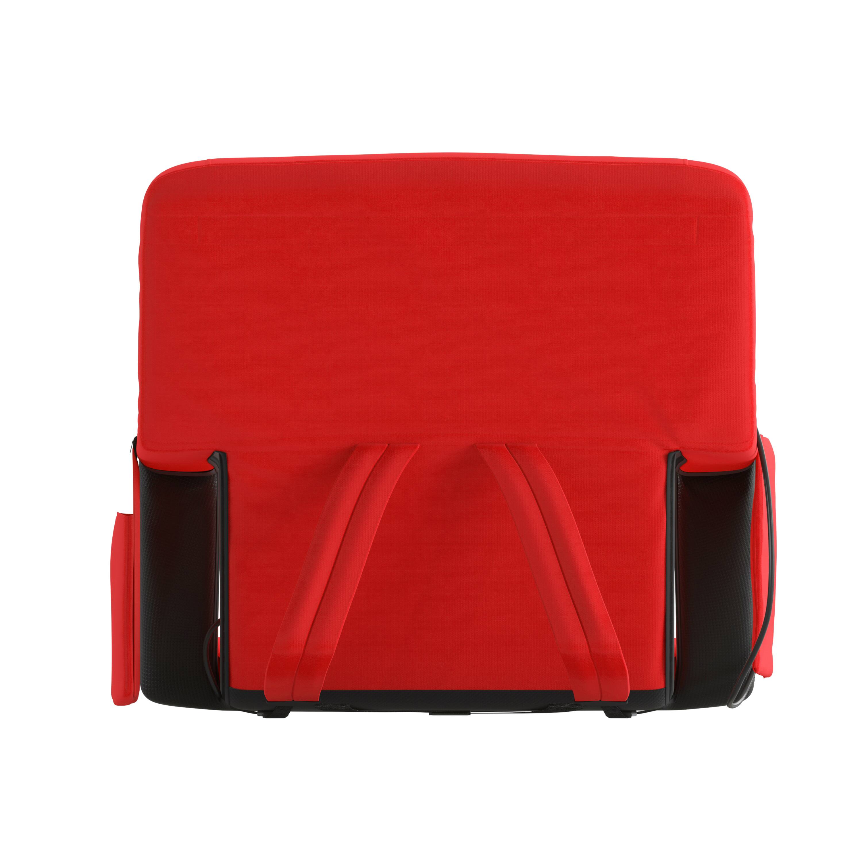 Alt View 8. Emma + Oliver - Foldable Reclining Stadium Chair with Backpack Straps-Heated Back and Seat - Red.