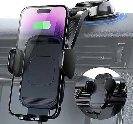 Front. PRIMEPLUS - CC54 15W Magnetic Wireless Car Charger Mount, 220° Fully Adjustable Arm, Compatible with iPhone & Android - Black.