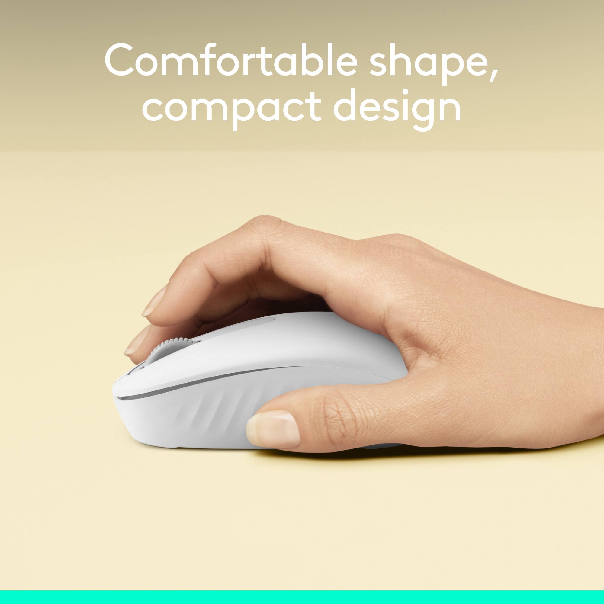 The text on the image reads "Comfortable shape, compact design."