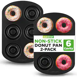 NutriChef - Nonstick Donut Pans for Baking - 6 Durable Fits Full-Sized Doughnuts - 2 Pack - Black