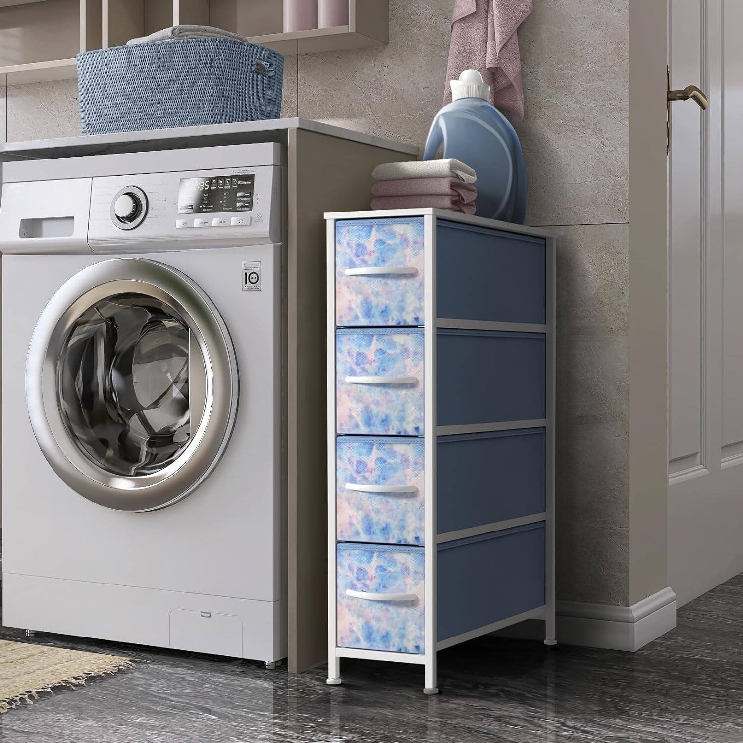 Alt View 1. Sorbus - Sorbus Narrow Dresser with 4 Drawers, Vertical Slim Storage Chest of Drawers with Steel Frame - Blue Tie-Dye.