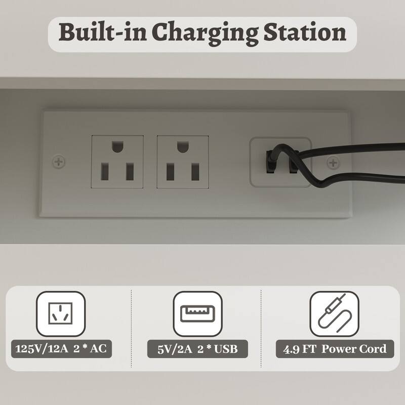 Built-in Charging Station

- 125V/12A 2 * AC
- 5V/2A 2 * USB
- 4.9 FT Power Cord