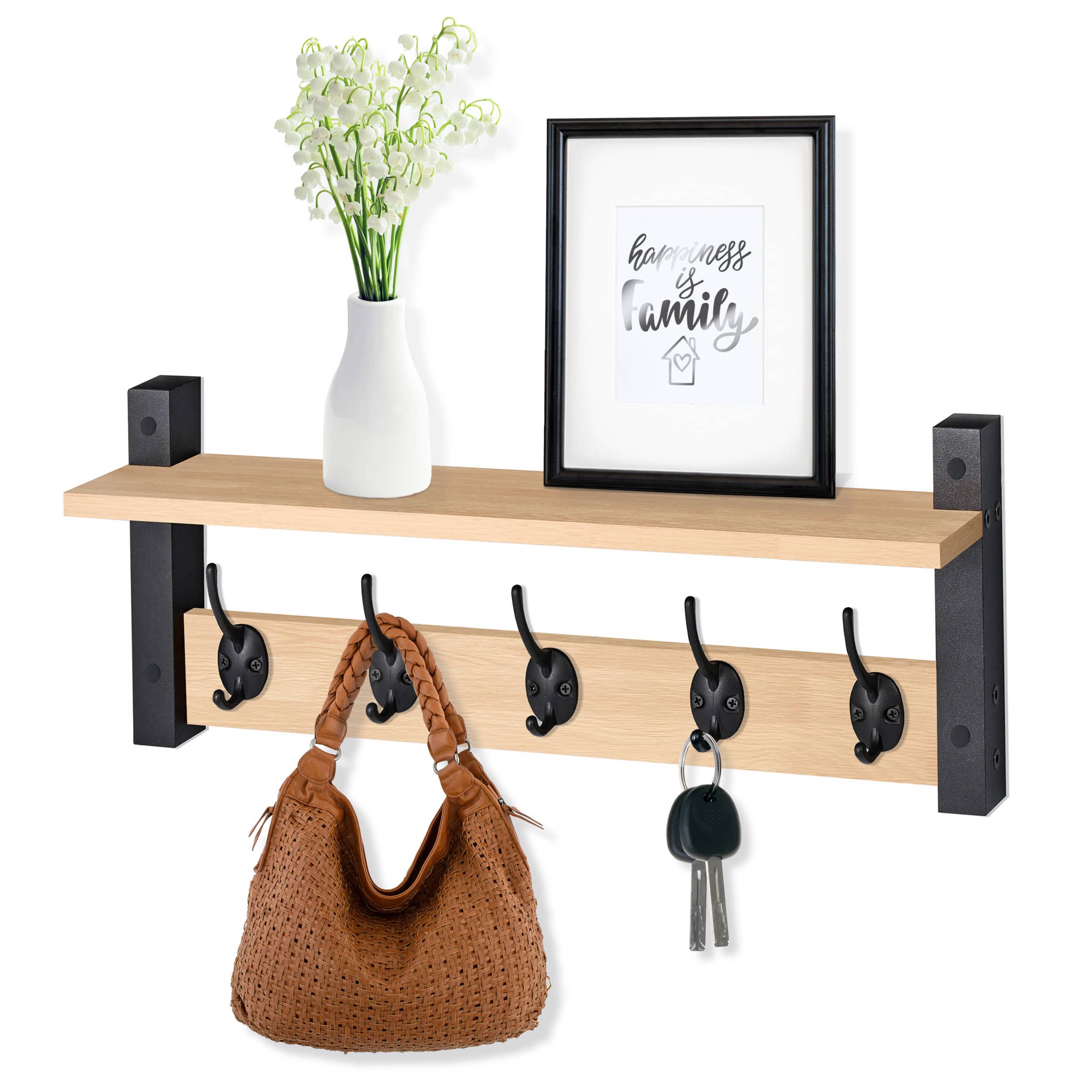 Sorbus - Coat Hooks Wall Mount with Shelf, 24 Inch Coat Rack Wall Mount with 5 Heavy Duty Hooks, Floating Wall Shelf - Maple price history on PriceWatchPro