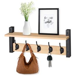 Sorbus - Coat Hooks Wall Mount with Shelf, 24 Inch Coat Rack Wall Mount with 5 Heavy Duty Hooks, Floating Wall Shelf - Maple